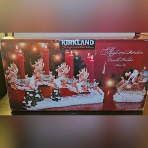 KIRKLAND Signature SANTA & SLEIGH with REINDEER CANDLE HOLDERS 2 PC Set Holidays